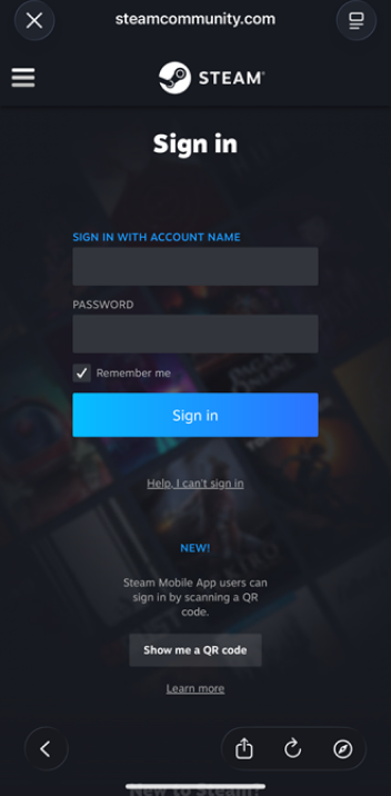 Sign in to your game store account.